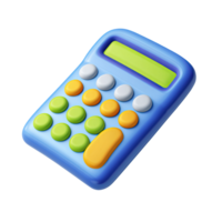 Blue 3D calculator with green and orange keys. Symbolizes mathematics, arithmetic, financial literacy, and educational calculations. Rendered visual, isolated for design. png