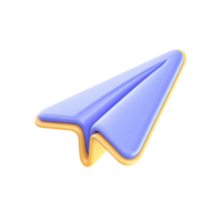 Purple 3D paper airplane icon. Symbolizes creativity, imagination, childhood learning, simple physics experiments, and playful education. Rendered visual, isolated for fun. png