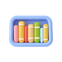 3D bookshelf organizer with colorful books. Represents reading, knowledge, library, and educational resources. Ideal for learning concepts. Rendered visual, isolated for use. png