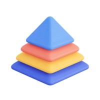 Colorful 3D layered pyramid chart. Symbolizes Maslow's hierarchy, educational theories, structured learning, levels of knowledge, or organizational concepts. Rendered, isolated. png