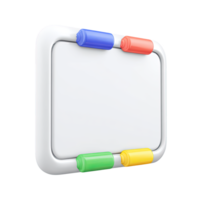 Classic 3D whiteboard with colorful markers. Ideal for classroom teaching, presentations, and brainstorming educational ideas. Rendered and isolated for use. png