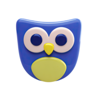 Blue and yellow 3D owl icon. Represents wisdom, knowledge, education, learning, and a symbol for schools or universities. Rendered and isolated graphic. png