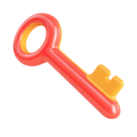 Orange and yellow 3D key icon. Symbolizes access to knowledge, unlocking potential, solutions in education, and learning success. Rendered and isolated design. png