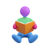 Abstract 3D figure reading a book. Symbolizes learning, studying, knowledge acquisition, and education. Rendered and isolated for conceptual use in design. png