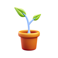 Brown 3D plant pot with a growing green sprout. Represents continuous learning, educational development, and nurturing potential. Rendered and isolated graphic. png
