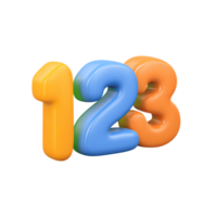 Colorful 3D numbers 123 icon. Symbolizes basic numeracy, mathematics education, counting, learning numbers, and elementary math. Rendered and isolated design. png