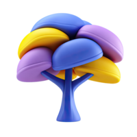 Stylized 3D tree with layered, colorful canopy. Represents learning, educational growth, knowledge development, and academic structure. Rendered and isolated. png