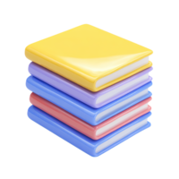 Colorful 3D stack of books icon. Symbolizes learning, knowledge, education, research, and study materials in a library or school. Rendered and isolated. png