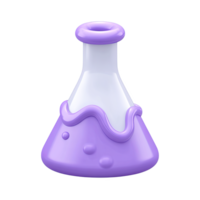 Whimsical 3D purple chemistry flask icon. Ideal for science education, lab experiments, or learning visuals. Unique design element, rendered and isolated. png