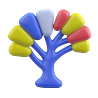 Colorful 3D tree of knowledge icon. Symbolizes diverse learning, educational growth, interconnected subjects, and wisdom. Rendered and isolated for design. png