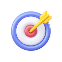 Blue and red 3D target with arrow, bullseye hit. Represents educational goals, achieving targets, focus, and academic success. Rendered and isolated design. png