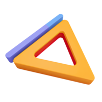 Orange and blue 3D triangle ruler icon. Symbolizes geometry, mathematics, drafting, precision in education and technical drawing. Rendered and isolated design. png
