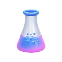 Vibrant 3D conical flask with bubbling liquid. Represents chemistry, science experiments, and educational discovery. Rendered and isolated for school projects. png