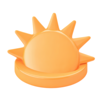 Simple 3D sun icon rising or setting. Symbolizes new market beginnings, optimistic trends, or daily economic cycles. Ideal for outlook concepts. Rendered, isolated. png