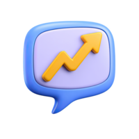 Blue 3D speech bubble with yellow upward zig-zag arrow. Represents trending topics, fluctuating market sentiment, or dynamic communication. Rendered, isolated. png