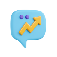 Light blue 3D speech bubble with graph dots and yellow arrow. Symbolizes data-driven communication, analytical market talk, or trending discussions. Rendered, isolated. png