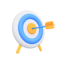 3D target with multiple arrows, some hitting bullseye. Represents market targeting strategy, achieving goals, focused efforts, or competitive accuracy. Rendered, isolated. png