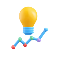Yellow 3D lightbulb with a colorful growing line graph. Represents innovative ideas leading to market growth or trend-setting concepts. Rendered, isolated. png