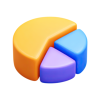 Orange, purple, and blue 3D pie chart icon. Symbolizes market share, data segmentation, financial distribution, or statistical analysis. Rendered, isolated. png