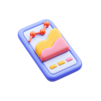 3D smartphone with a dynamic line graph and area chart. Symbolizes mobile business intelligence, real-time market trend monitoring, or app analytics. Rendered, isolated. png