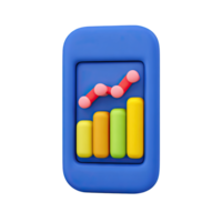 3D smartphone displaying a colorful bar chart and line graph. Represents mobile market analysis, financial app data, or tracking trends on the go. Rendered, isolated. png