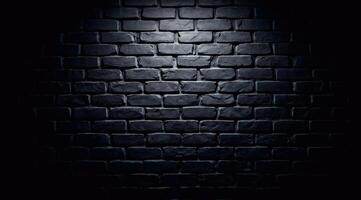 Black brick wall illuminated with white light which creates deep shadows and contrast. photo