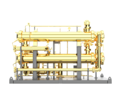 A golden machine with pipes and valves png