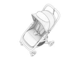 A baby stroller is shown in a black and white drawing png