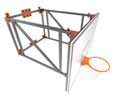 A basketball hoop and net are shown in a 3d rendering png