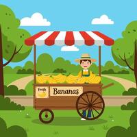 Selling Fresh Bananas From a Cart in a Park Setting vector