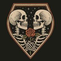 Skeletons Holding Rose Illustration of Love and Connection vector
