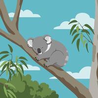 Resting Animal Illustration Sleeping Peacefully on Tree Branch with Clouds vector