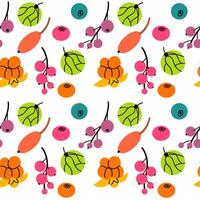 Berry print with strawberry, blueberry, cherry. Seamless pattern with summer berries isolate on white . Hand drawn berries colorful fruits for web and fabric print design . vector