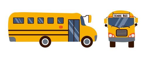 Empty Yellow School Bus Design. Back to School Illustration. Side and front View . Hand drawn illustration vector