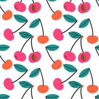 Cherry seamless pattern design for background, wallpaper, carpet, textile design, fabric, blanket, card , wrapping paper , notebook diary cover. Hand drawn flat illustration isolate on white . vector