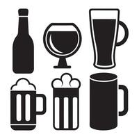 Minimalist drink icons set featuring mugs bottles and cocktail glasses vector