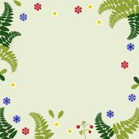 Ligo frame with flowers and leaves, green background with space for text, bright vibrant poster, graphic design template vector