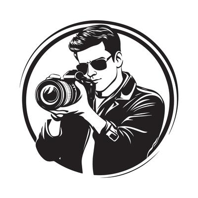 Black and white Professional Photography stock illustration on white background