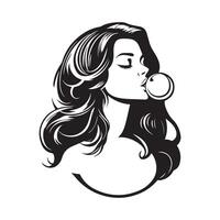 Beautiful Girl Inflating Bubble Chewing Gum Image isolated on white background vector