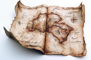 Aged Parchment Treasure Map with Burn Marks on White Background photo