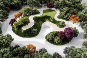 Aerial View of a Winding Path Through an Autumnal Park photo