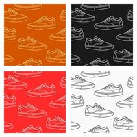 A collection of seamless patterns with a sporty shoe theme. Suitable for use on fabric, paper, and other decorations. vector