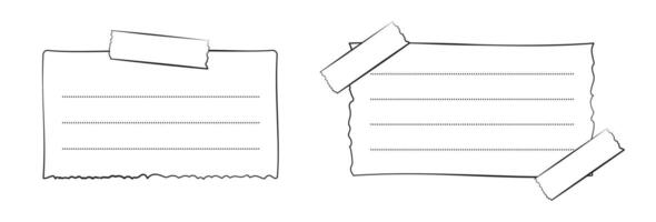 Hand drawn memo paper sheet collection, sticky note set, reminder, to do list, sticky tape. Bullet journal elements in line art doodle style. vector