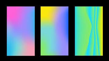 Set of Abstract fantasy gradient backgrounds in yellow, green, cyan, lilac colors. vertical texture for seasonal poster, flyer, web banner, social media apps design. vector