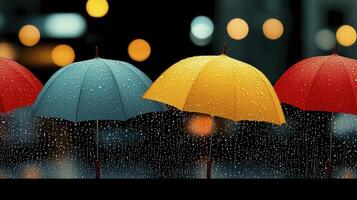 Colorful Umbrellas in Rainy City at Night photo