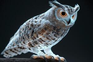 Glowing Wireframe Owl Portrait on Dark Background photo