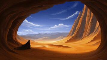 Desert Cave at Dusk Starry Night Sky Rock Formations photo