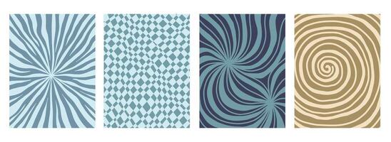 Set of Abstract Backgrounds, Spiral and Psychedelic Checkerboard Patterns vector