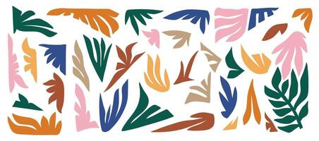 Set of isolated Matisse inspired contemporary collage elements with abstract shapes in vibrant colors vector