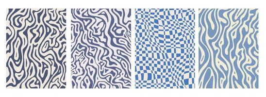 Set of Vertical Abstract Backgrounds, Psychedelic Checkerboard and Wavy Pattern vector